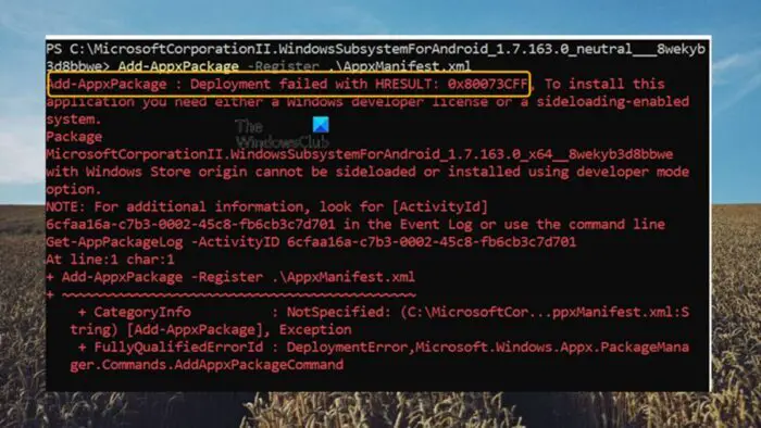 Add-AppxPackage Deployment failed with HRESULT 0x80073CFF