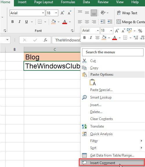 Adding a Tooltip in Excel via Comments