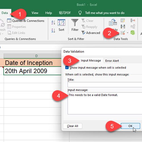 Adding a Tooltip in Excel via Data Validation Input Message