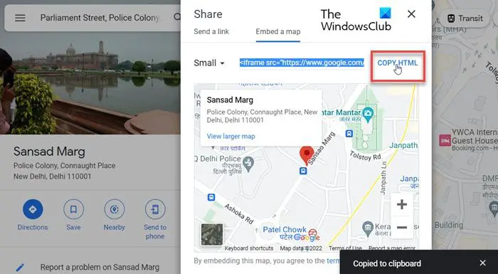 Copying Map HTML from Google Maps