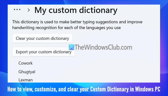 Custom dictionary Windows 11