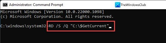 Deleting $GetCurrent folder using elevated Command Prompt