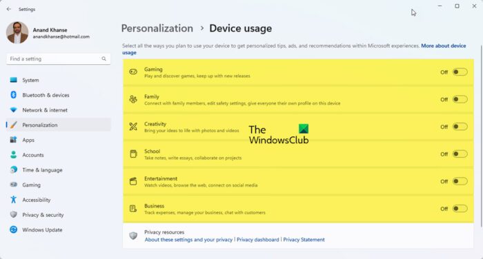 Device usage in Windows 11