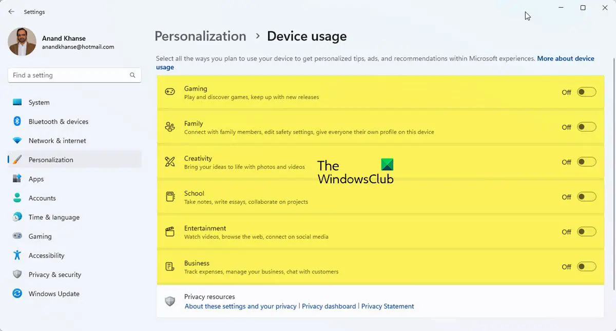 Device usage in Windows 11