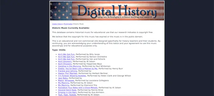 Digital History Public Domain Music Sites