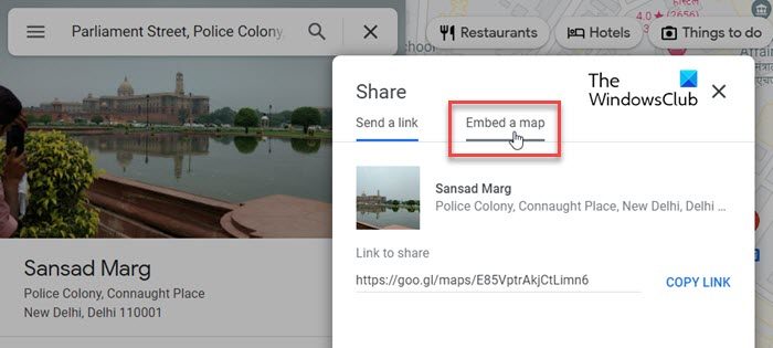 Embed a map option in Google Maps