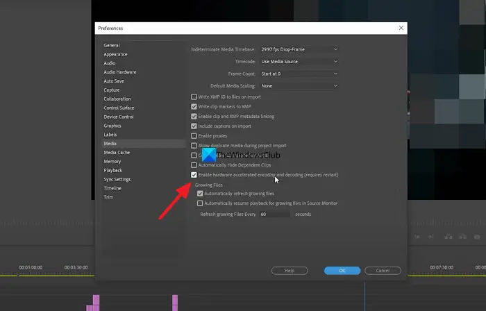 Enable hardware accelerated encoding and decoding on Premiere Pro