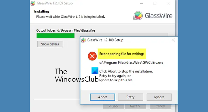 Error opening file for writing on Windows