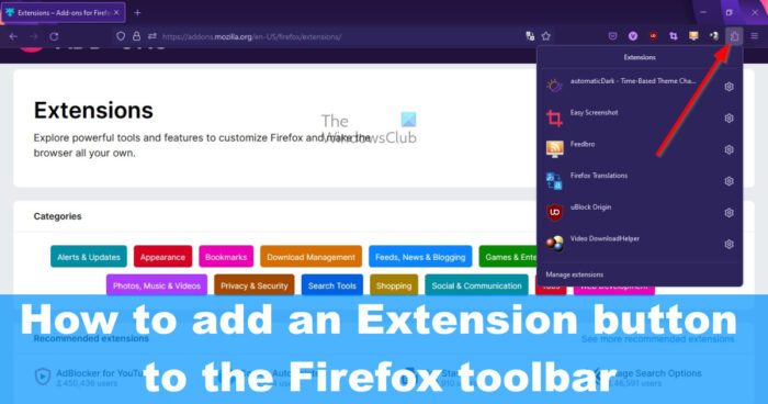 How to add an Extension button to the Firefox toolbar