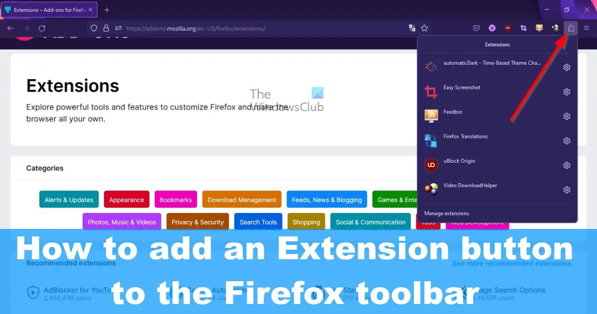 Manage your extensions using the extensions button in the toolbar