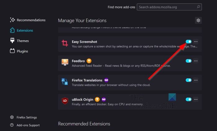 Firefox Manage Extensions