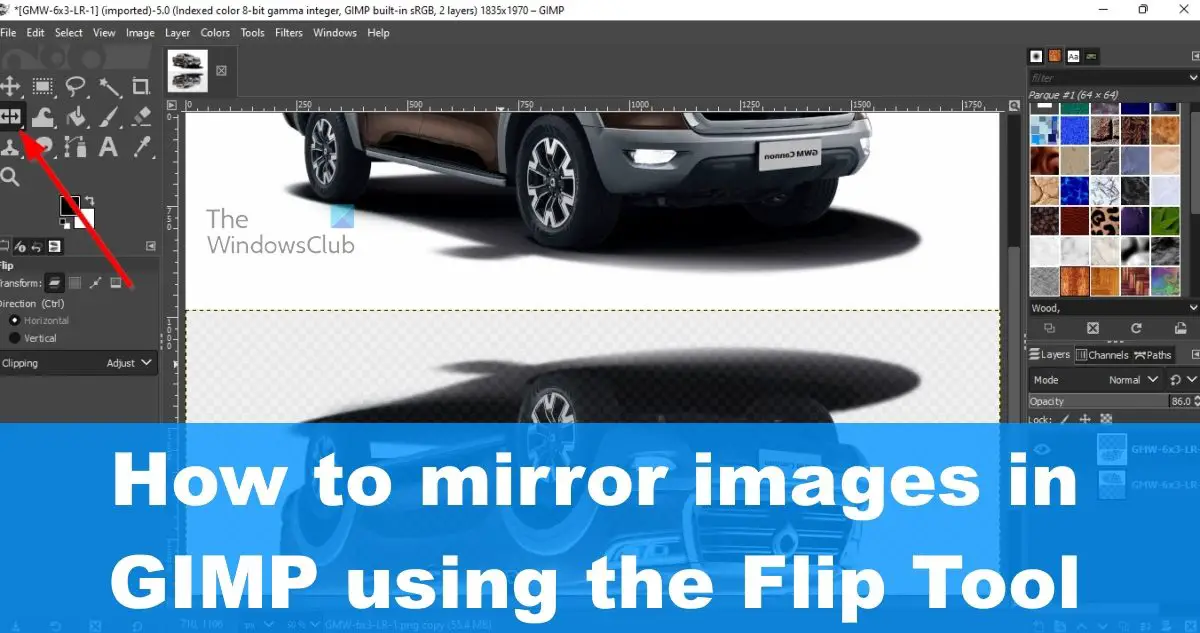 Как отразить изображения в GIMP с помощью инструмента Flip Tool