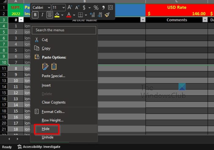 Hide Rows Excel Hide Rows Excel