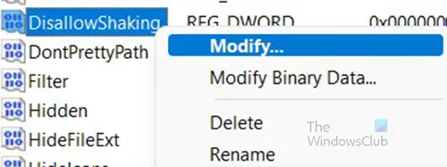 How to Enable or Disable Title Bar Shake in Windows 11- Right Click Entry - modify