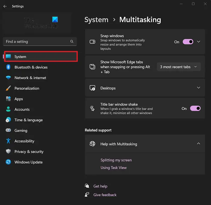 How to Enable or Disable Title Bar Shake in Windows 11- System Settings