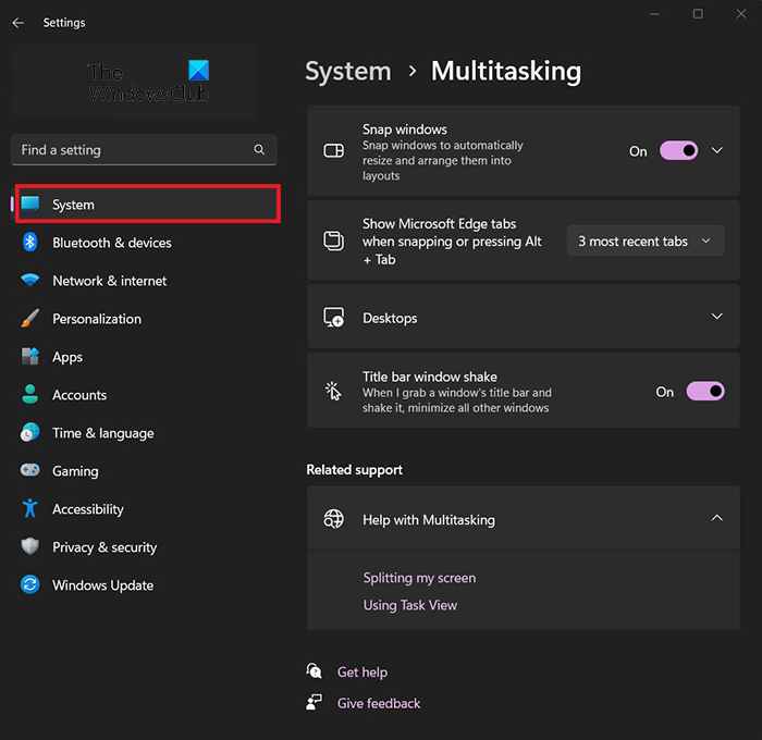 How to Enable or Disable Title Bar Shake in Windows 11- System Settings