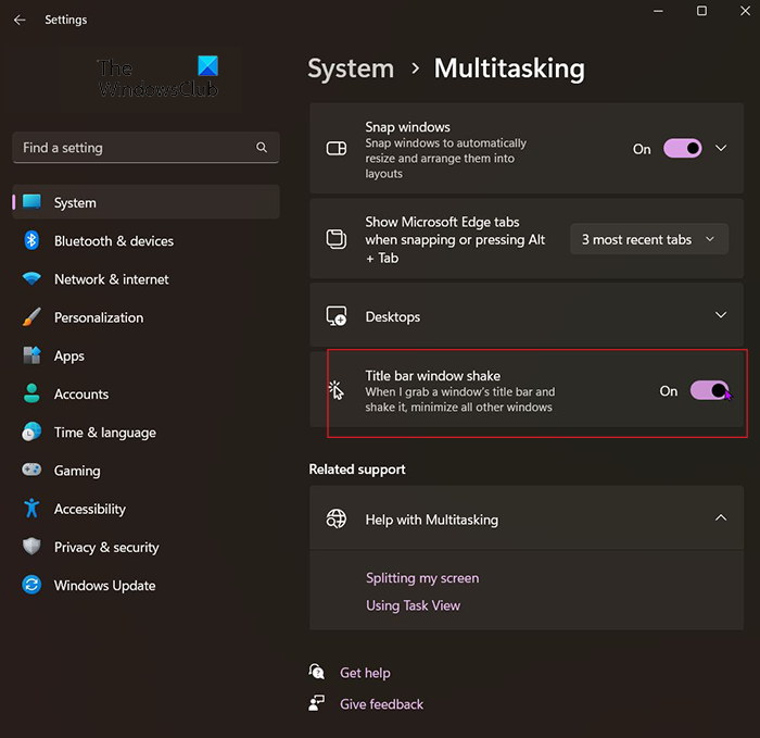 How to Enable or Disable Title Bar Shake in Windows 11- Turn on title bar shake