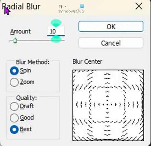 How to blur image background without affecting the image in Photoshop - Radial blur options