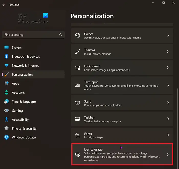 How to change or set device usage in Windows 11 - Device usage