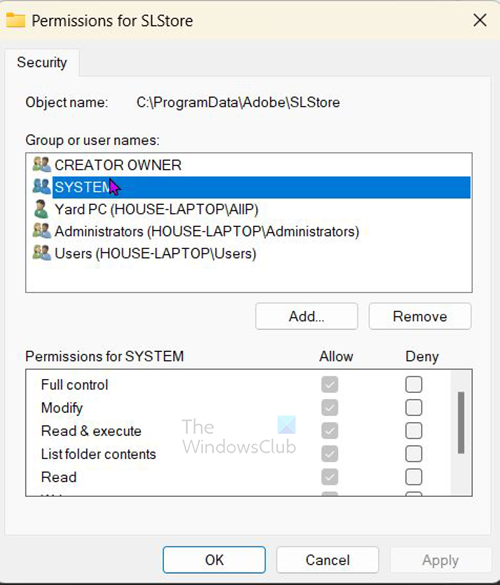 How to fix Adobe configuration errors 1, 15, 16 - SLStore Permission 2