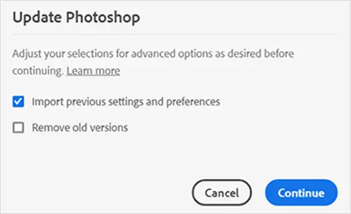 How to migrate Adobe presets, actions and settings - advance update option
