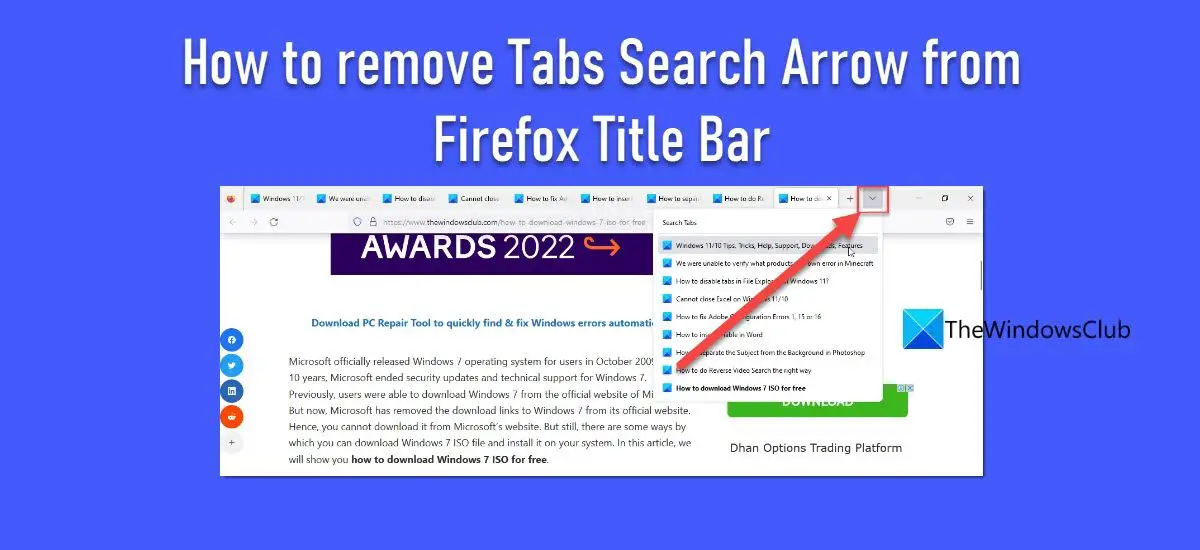 How to remove Tabs Search Arrow from Firefox Title Bar