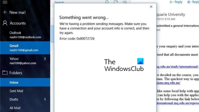Fix Mail Sync Error 0x80072726 or 0x8007274c Mail Sync Error 0x80072726 and 0x8007274c