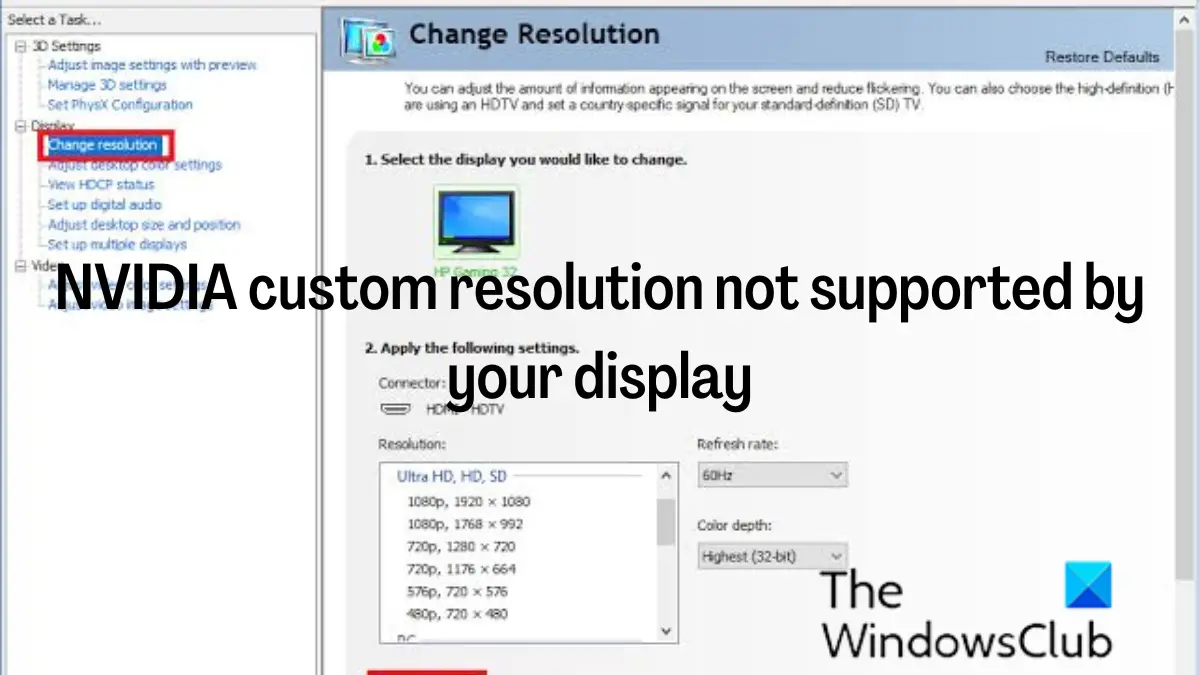 NVIDIA custom resolution not supported by your display
