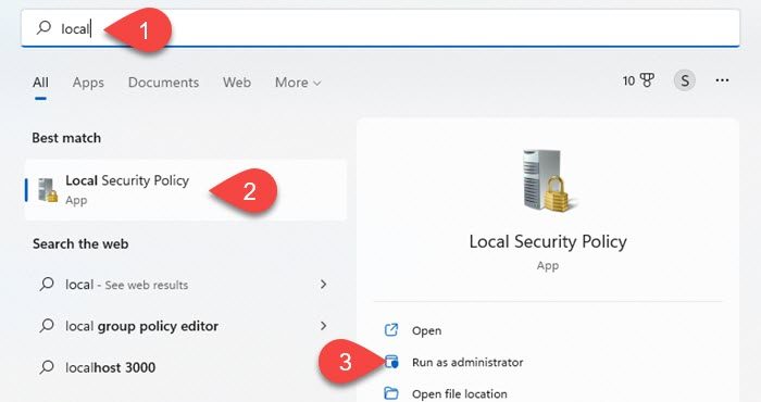 Open Local Security Policy using Windows Search