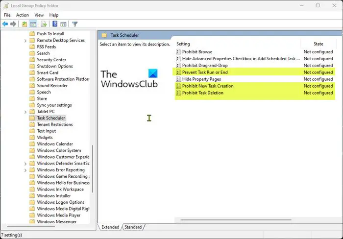 Prevent other users from creating, deleting or running Tasks in Task Scheduler - Group Policy Editor