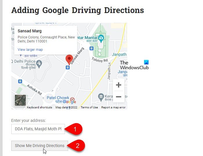 Preview of Google Driving Directions form