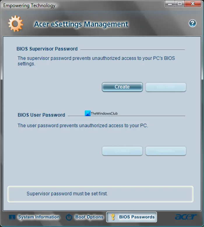 Reset Acer laptop Bios Password with Acer-eSettings Management