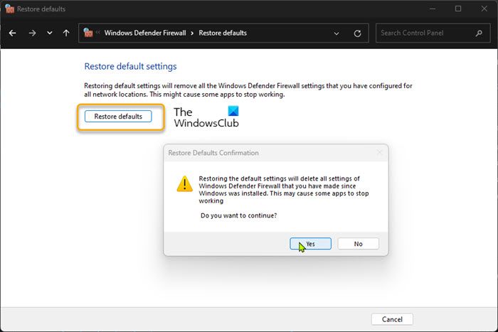 Restore or Reset the Windows Firewall to default settings