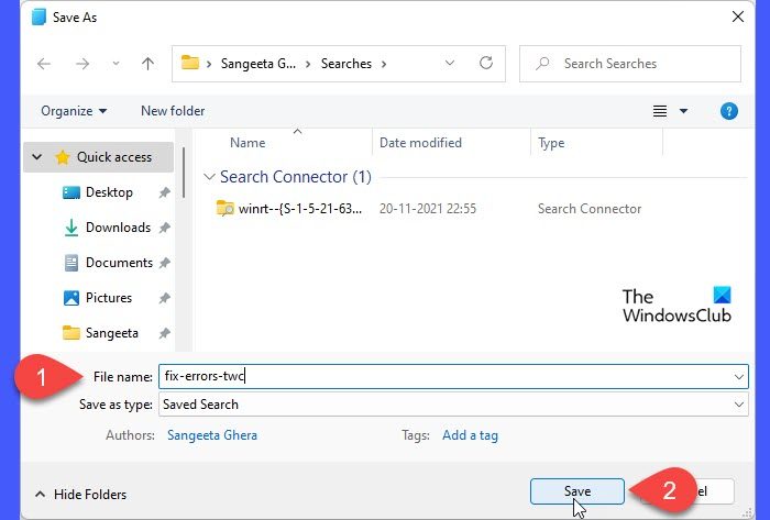 Saving a Search Query in the Search Folder