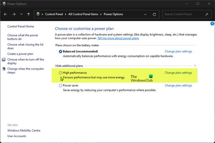 Set Power Plan to High Performance