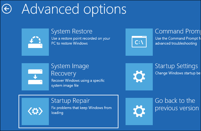 Run Windows native system repair utilities - Startup Repair