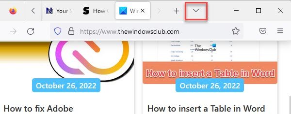 Tabs Search Arrow in Firefox Title Bar