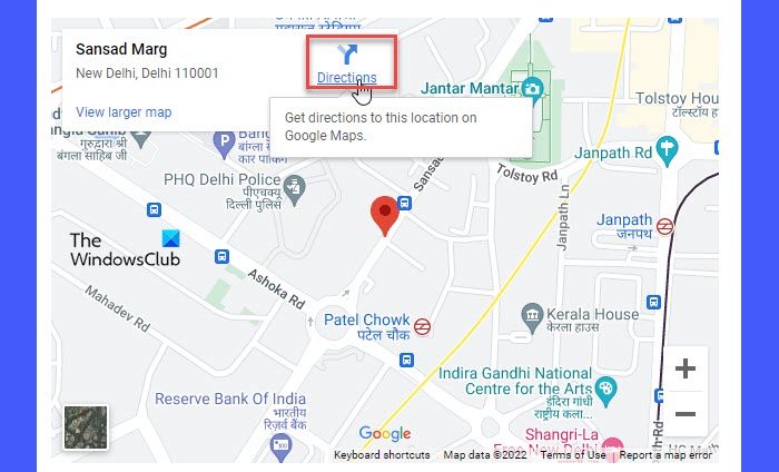 The Directions option in the embedded Google Maps The Directions option in the embedded Google Maps