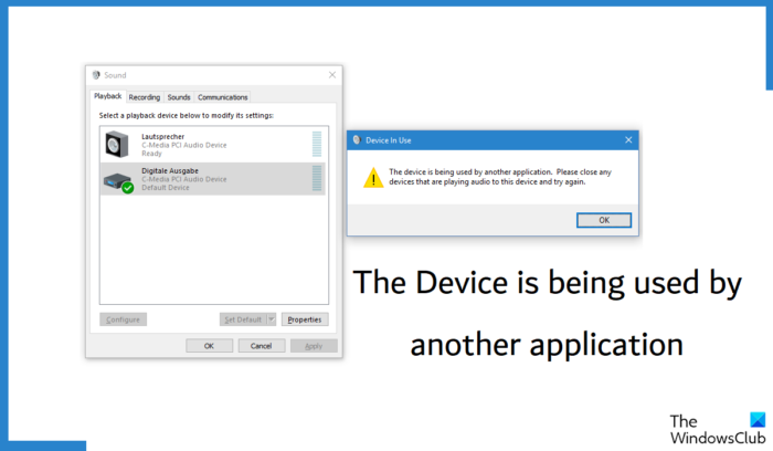 The device is being used by another application