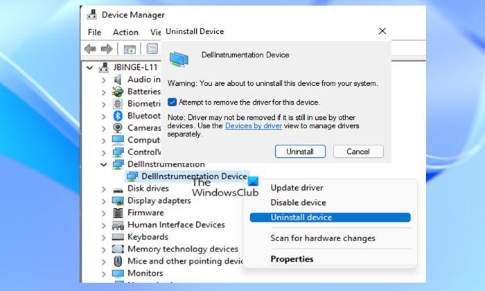 Uninstall DellInstrumentation in Device Manager