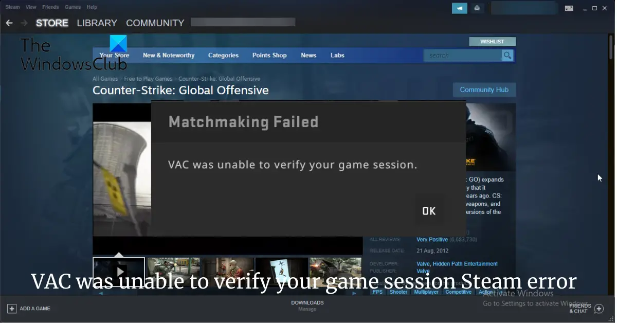 VAC was unable to verify your game session Steam error