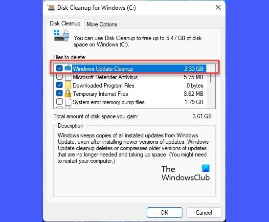 Windows Update Cleanup in Disk Cleanup Wizard
