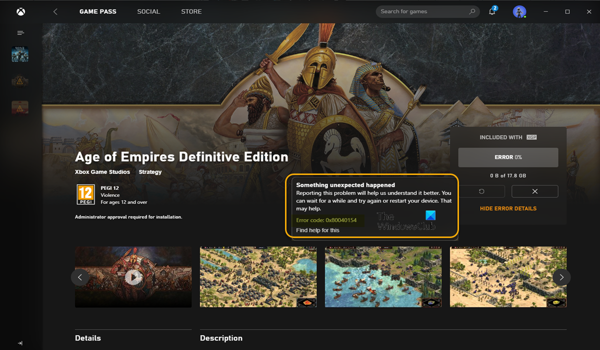 Xbox App error code 0x80040154 Xbox App error code 0x80040154