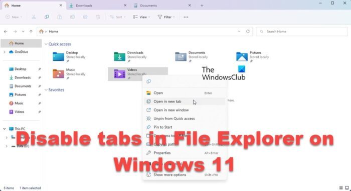 disable tabs in File Explorer on Windows 11