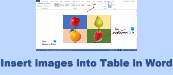 insert images into table in Microsoft Word