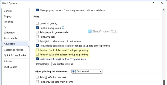 How to print on both sides for Duplex printing in Word