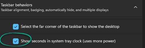 show Seconds in Windows 11 Taskbar Clock