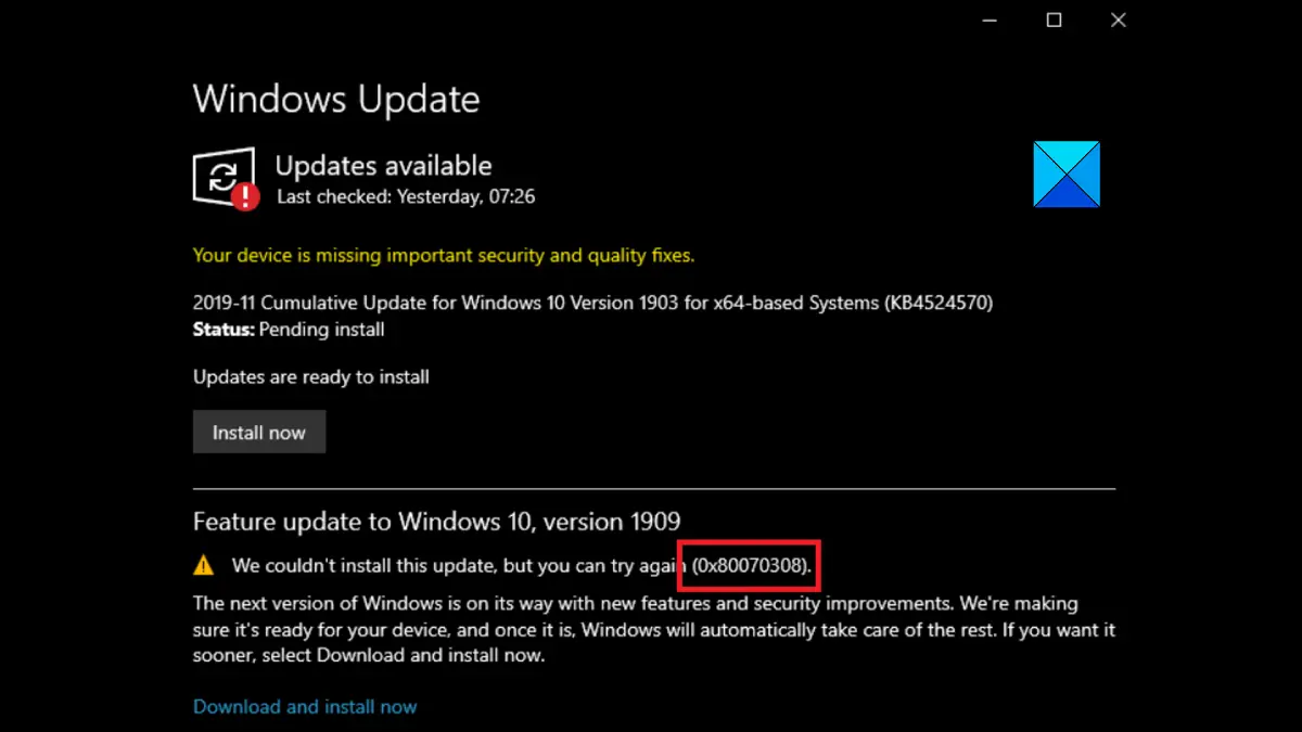 0x80070308 Windows Update Error