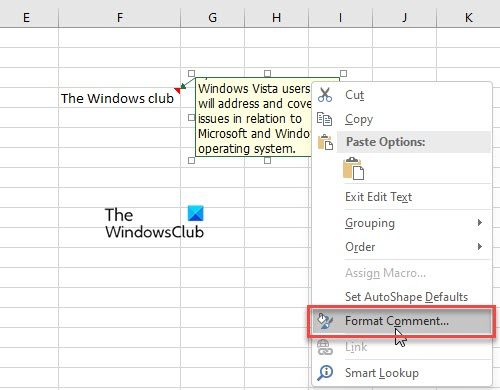 Autofit Comment Box in Excel using Format Comment option