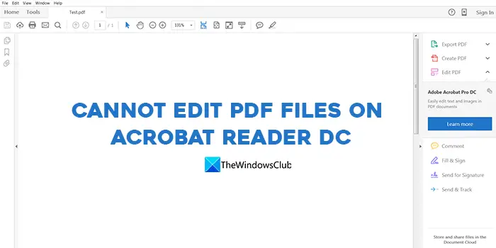 Cannot edit PDF files on Acrobat Reader DC